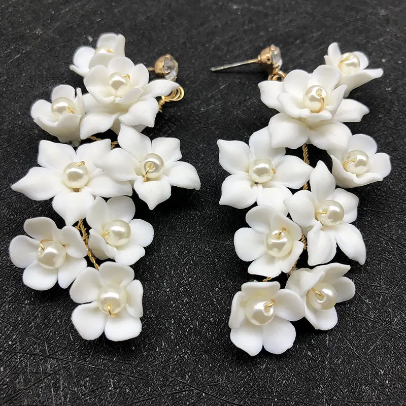 Women's Fashion Ceramic Flower Ear Clip Earrings