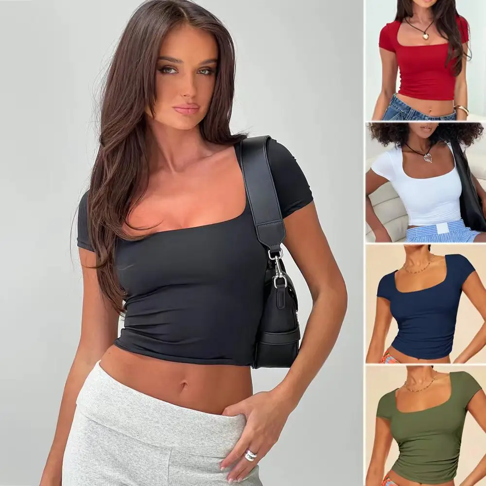 New Slim Short-sleeved T-shirt Summer Fashion Sexy Solid Color