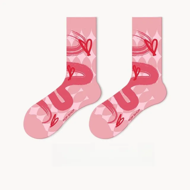 Lumi Pink Socks For Women Ins Trendy Long Socks Middle Tube Casual Love - Shop at LoveMi