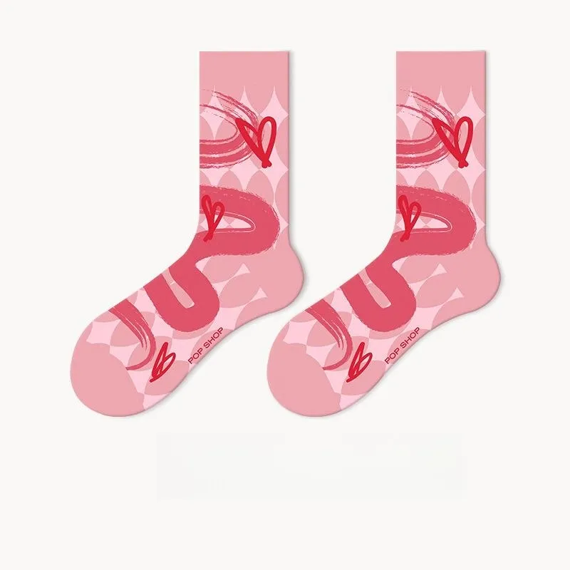 Lumi Pink Socks For Women Ins Trendy Long Socks Middle Tube - Casual Love