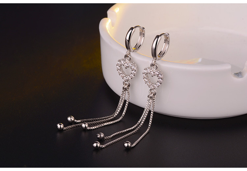 Korean Version Of Love Long Earrings Heart-shaped Tassel Earrings