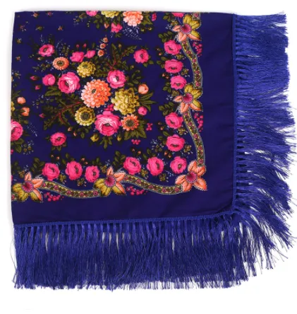 Printed Travel Ethnic Style Fringed Rayon Scarf Dark Blue - Shop at LoveMi