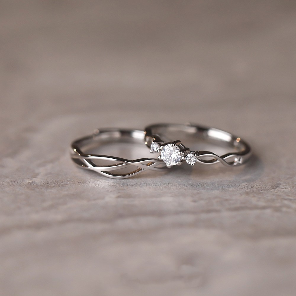 S925 Sterling Silver Simple Diamond Inlaid Zircon Couple Ring