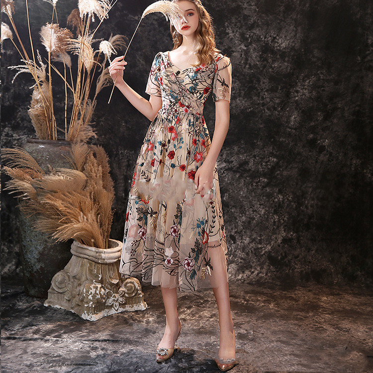 Women's Embroidered Lace Short Sleeve Mid Length Dress — image 1
