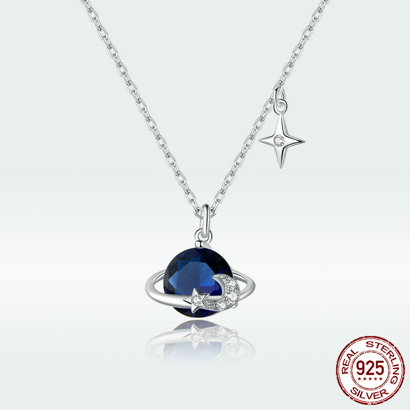 European And American Fashion Platinum-plated Blue Zircon Girls Fashion Necklace