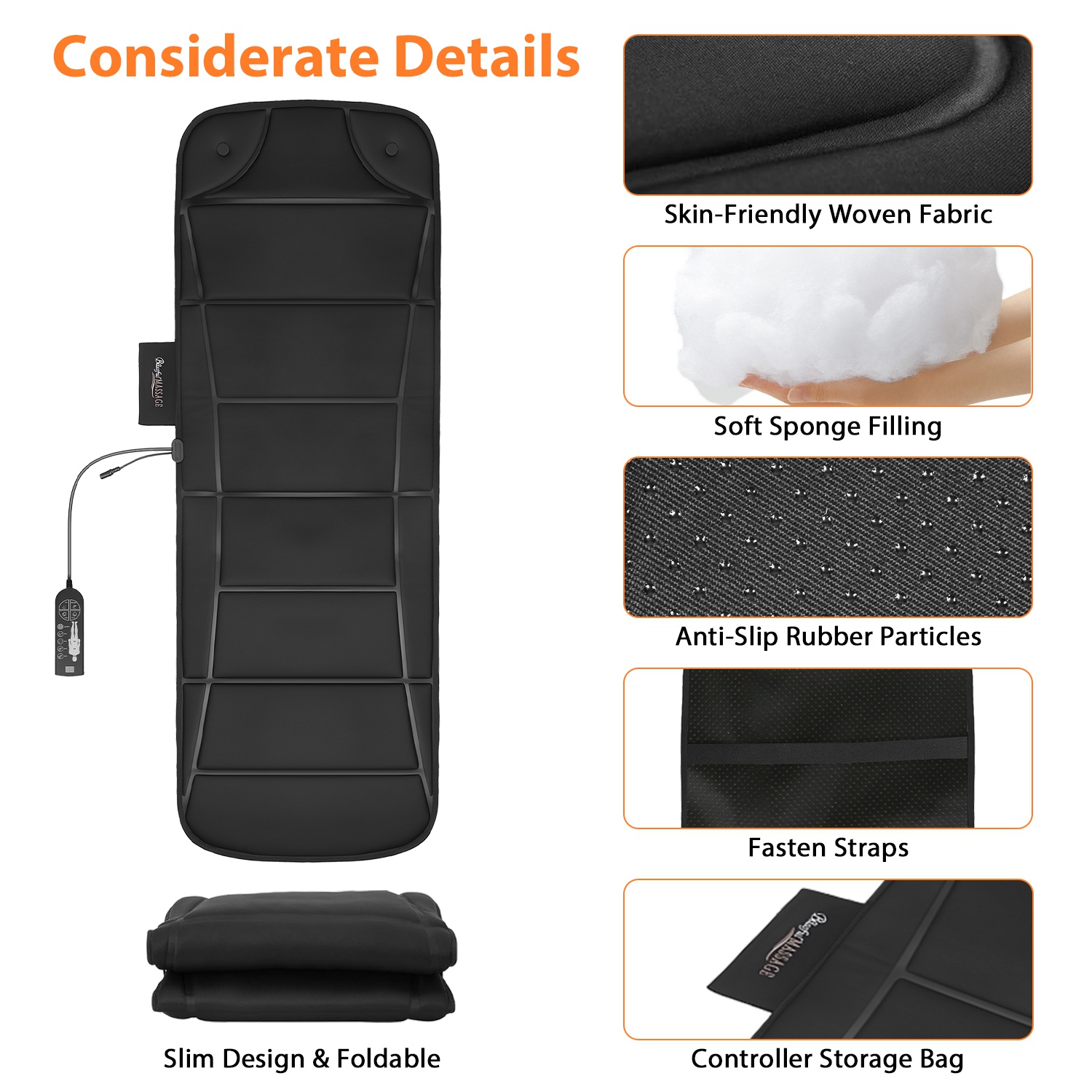 Vibration Massage Mat With Heat Full Body Massage Mattress Pad Electric Heated Massager With 10 Motors 9 Modes 9 Intensities 3 Heating Levels 3 Timer With Storage Bag Earplugs Car Charger For Neck Ba