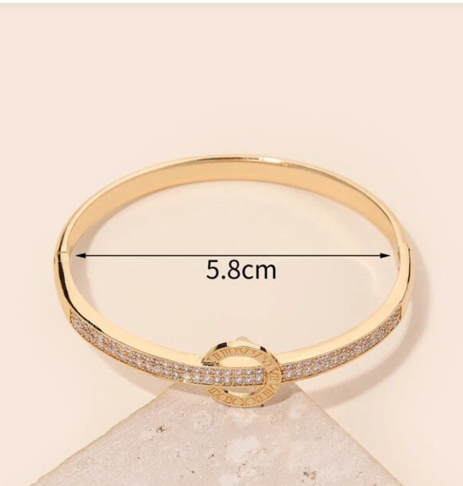 Roman Numeral Detail Zircon Decor Bangle - Jewelry & Watches