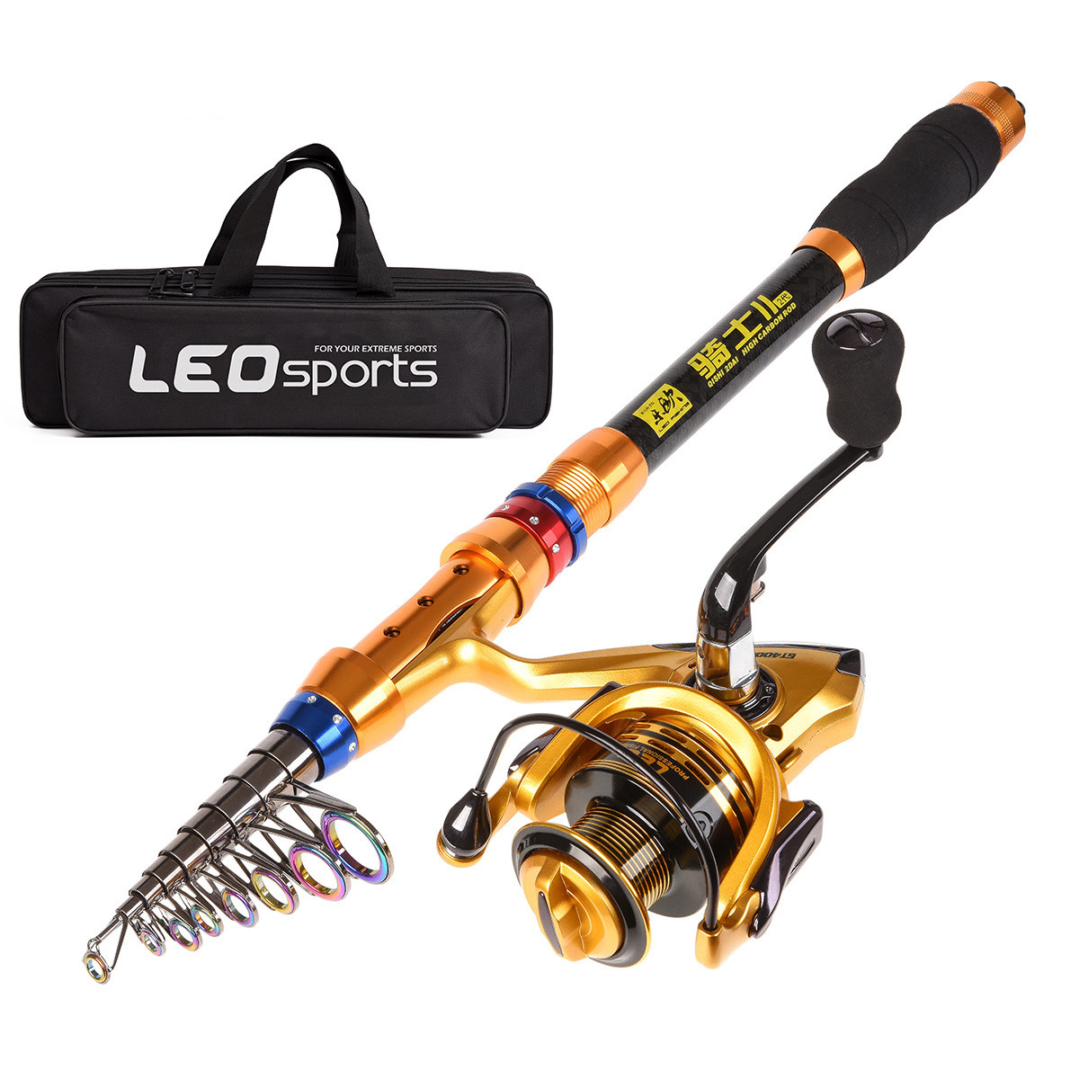Telescopic fishing rod combo and reel complete kit (4pcs