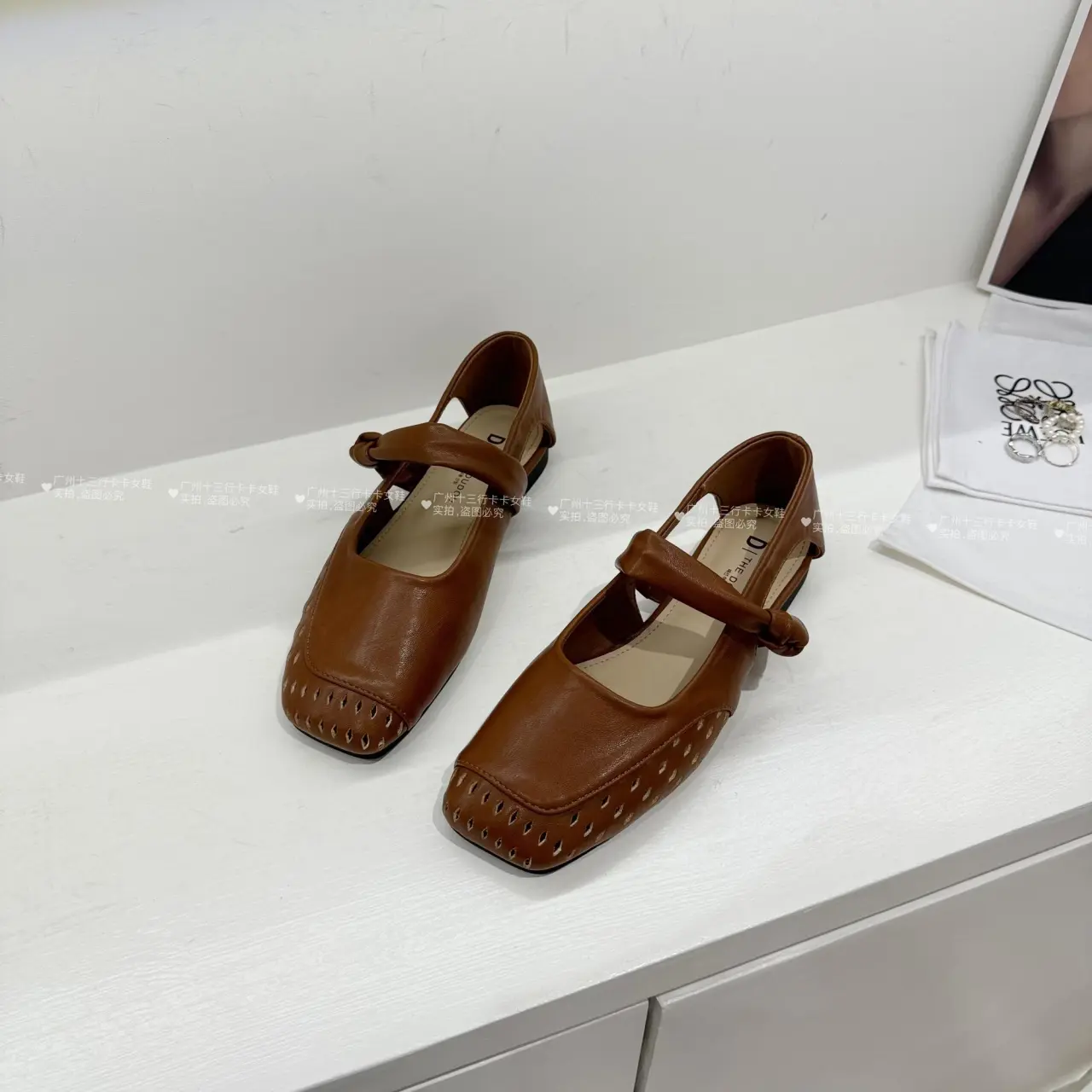 Women's French Breathable Hollow Out Sandal Flats, 2026 New Summer Elegant Single Strap Square Toe Low Heel Mary Jane Sandals