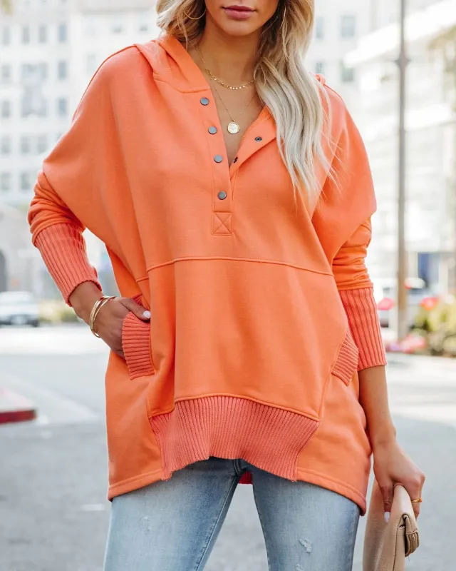 V Neck Hooded Multicolor Doll Sleeve Sweatshirt Orange - Shop at LoveMi