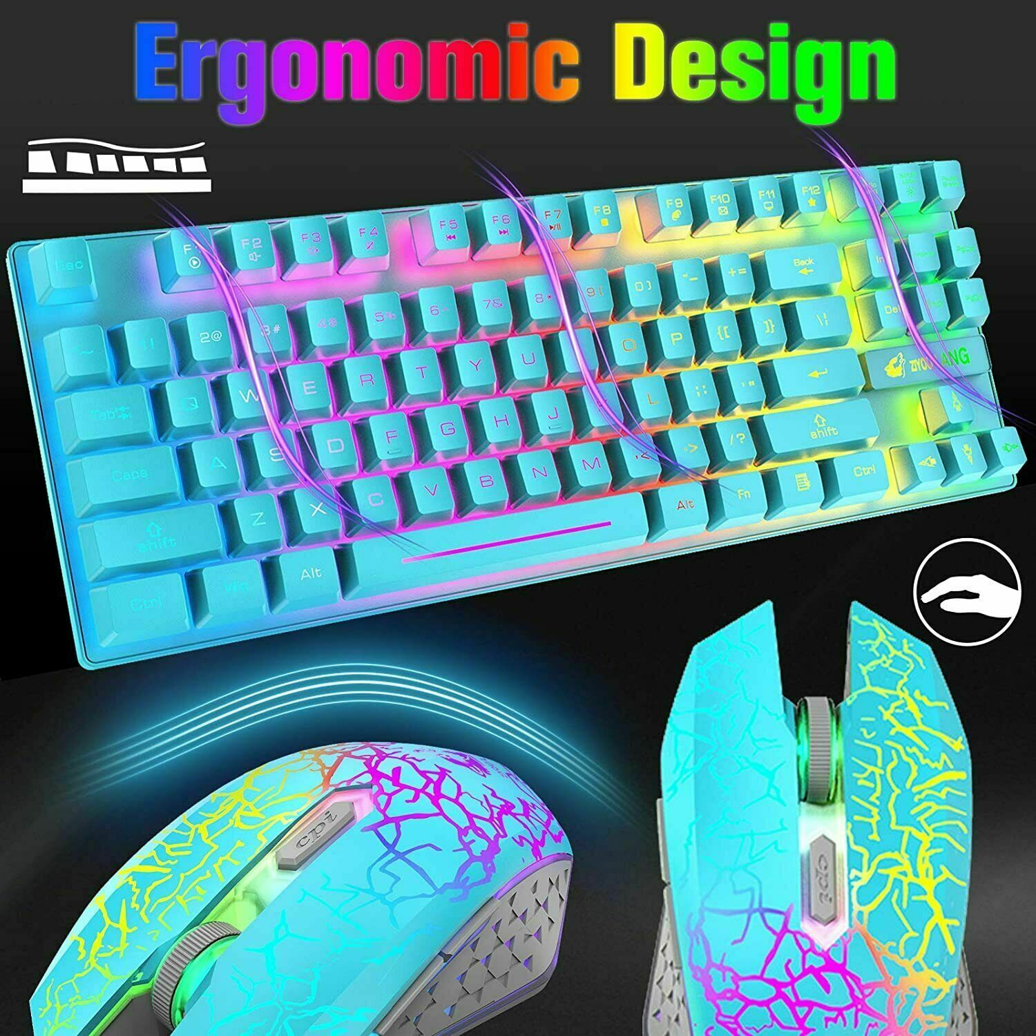 T87 Wireless Gaming Keyboard And Mouse Rainbow Backlit For PC Mac PS4 Xbox One