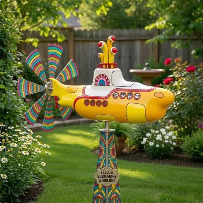 Yellow Submarine Wind Spinner,2D Heavy Duty Metal Rotating