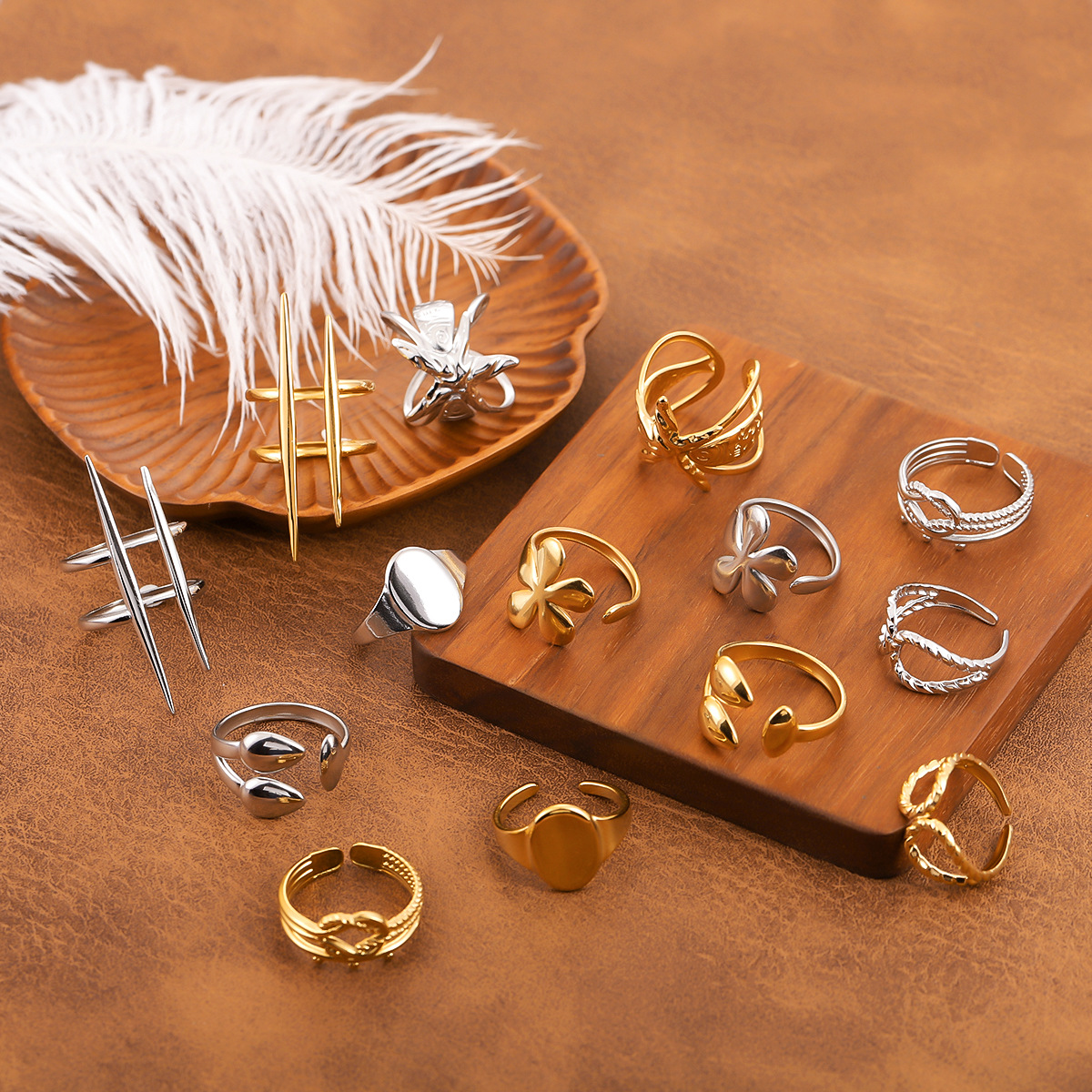 New Stainless Steel Oil Pressed Geometric Open Ring, Wide Band, Unisex Design thumbnail 1