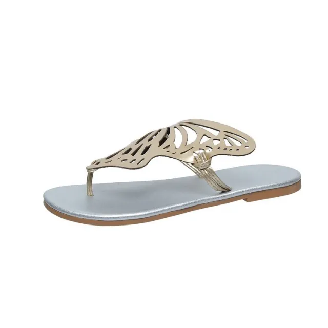 Fashion Hollow Butterfly Flip Flops Summer Sandals For Women Casual Beach Shoes New Low Heel Flat Slides Slippers Silver - Shop at LoveMi