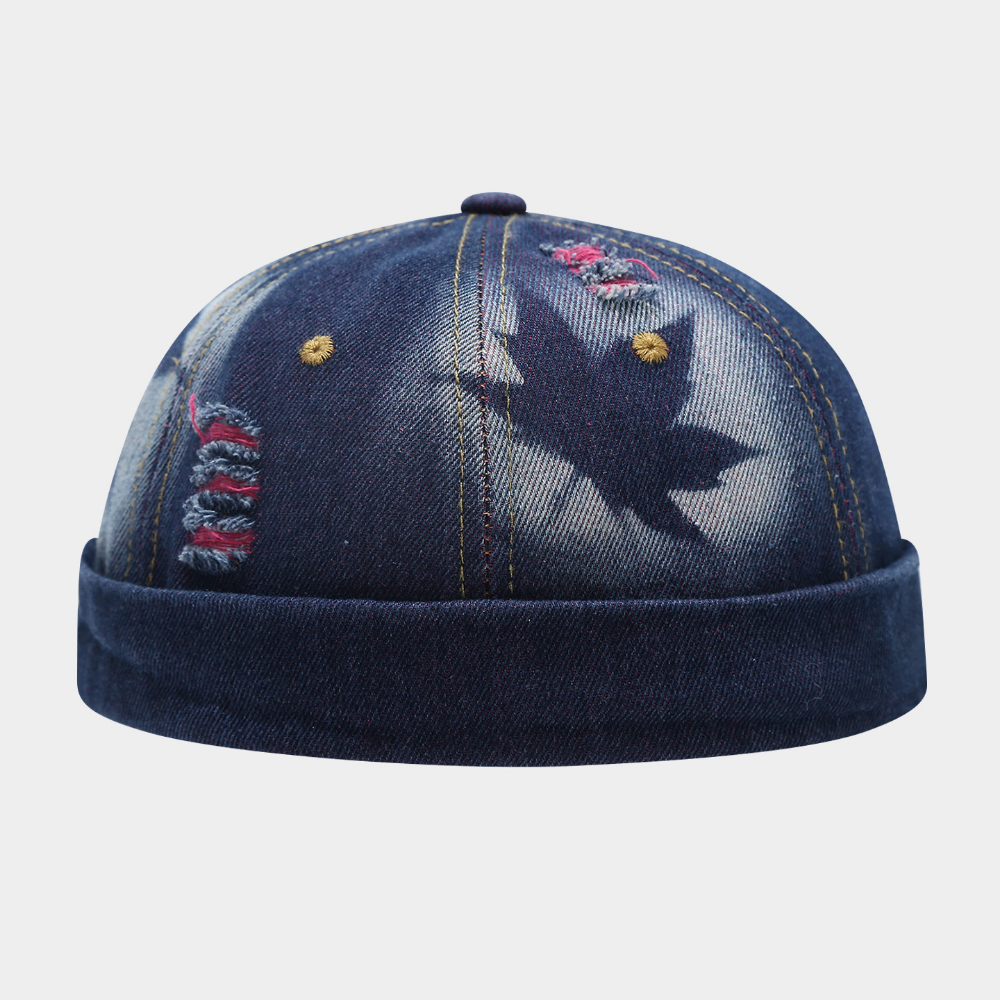 Summer Men's And Women's Maple Leaf Patterned, Dark-colored, Contrasting Color, Fine-line, Tear-drop-shaped, Frayed, Rolled-edge Trendy Cowboy Hat For Daily Wear.