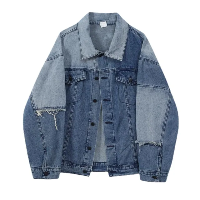 Spring And Autumn Patchwork Contrast Shirt Loose Korean Style Top Blue - Shop at LoveMi