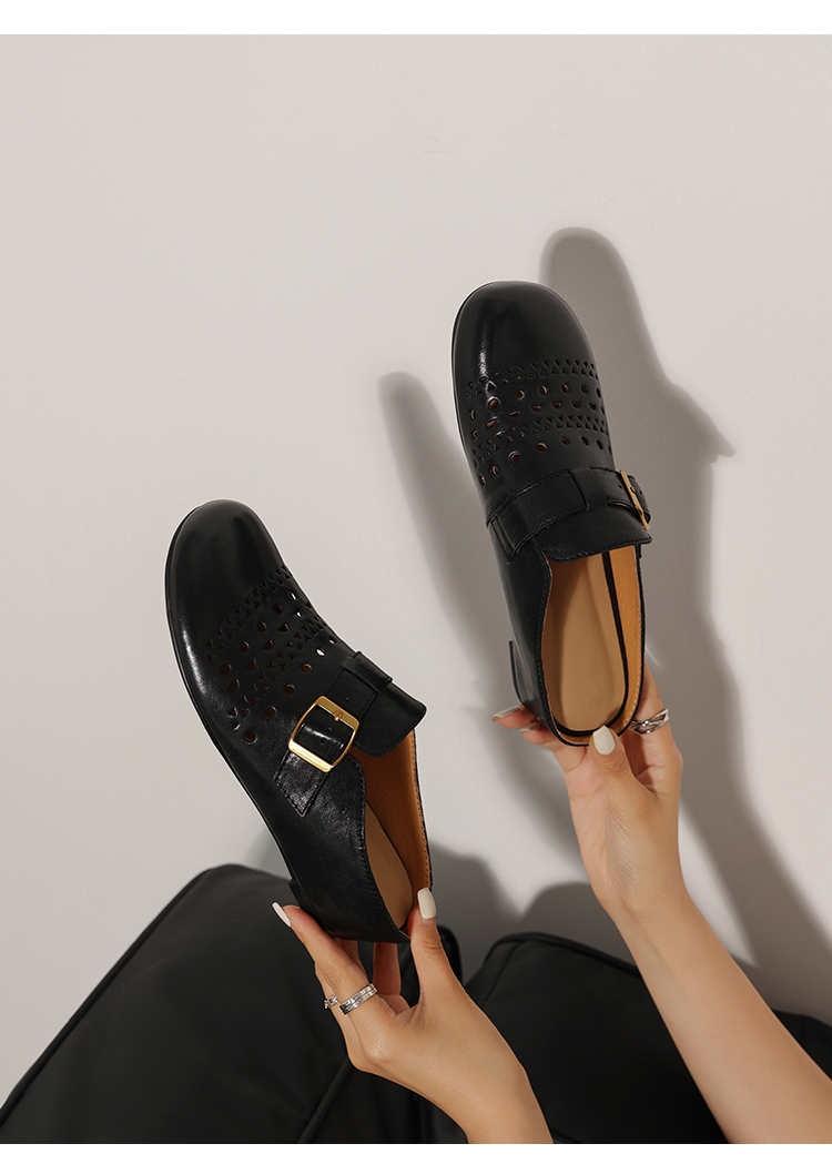 Perforated Cowhide Buckle Mules – Final Look – Sarah Express