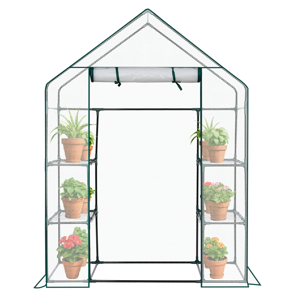 Mini Walk-in Greenhouse With PE Cover, 4-Shelf Indoor Outdoor Plant Gardening Green House For Garden Backyard, 56in  X 29in X 77in, White — foto 5