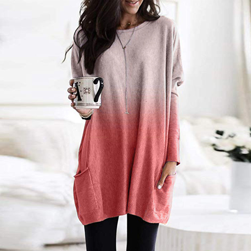 Title 4, Gradient Color Long Sleeved Casual Pocket T Shirt