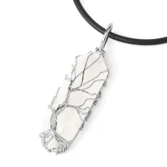 Hexagonal Prism Gemstone Necklace Tree Of Life Pendant - White Crystal - View 1