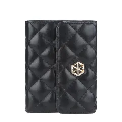 New Women's Card Bag Embossed Multi-card Compact Buckle Purse - Black - View 1