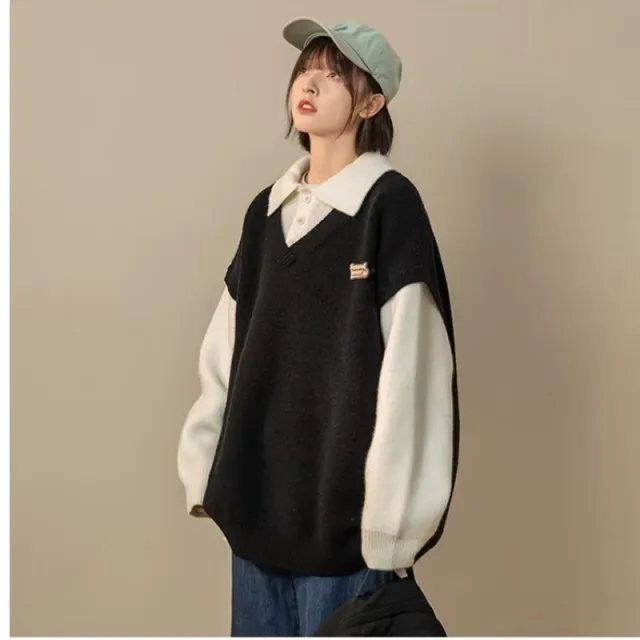 Popular Polo Collar College Style Knitwear Black - Shop at LoveMi