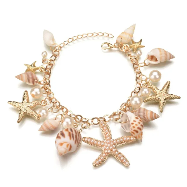 Fashion Tide Ocean Bohemian Style Sea Star Shell Bracelet Gold - Shop at LoveMi