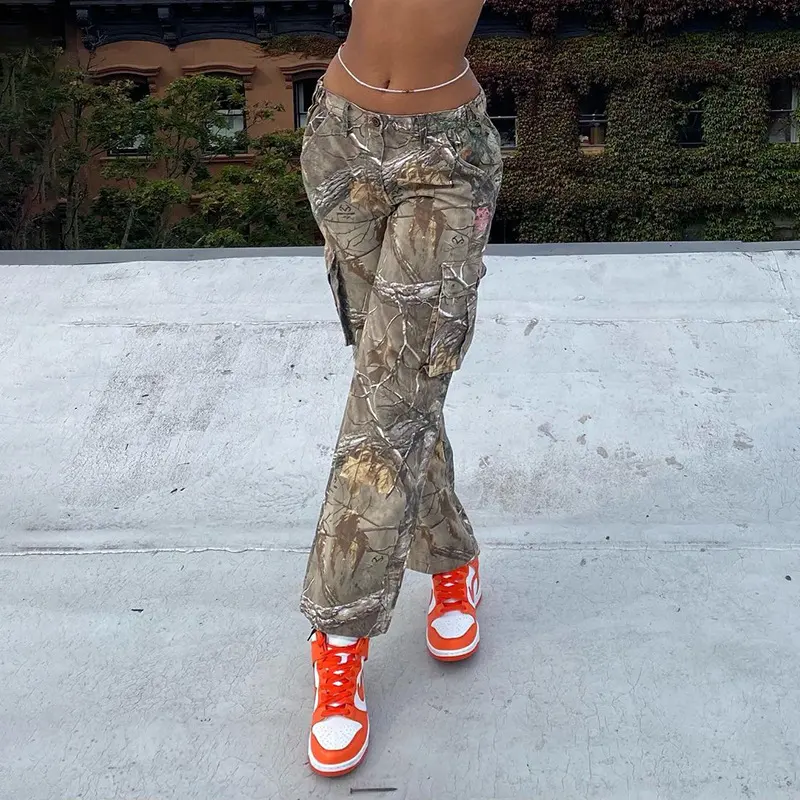 New Fashion Leaf Print Tooling Straight Loose Trousers