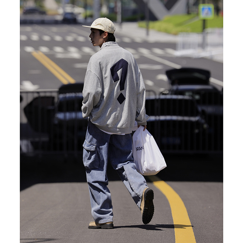 American Street Question Mark Embroidered Stand Collar Sweater Men