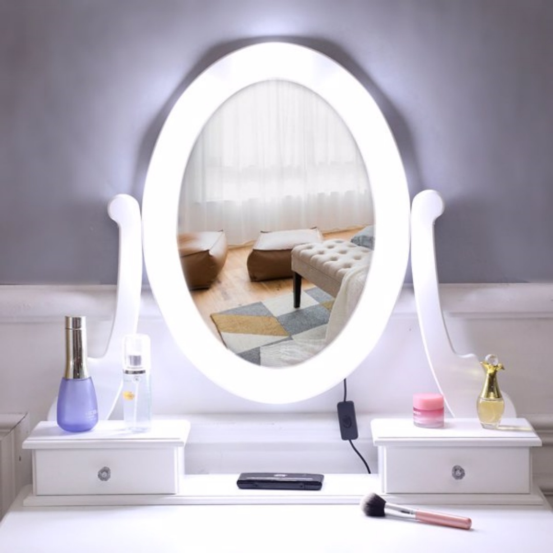 With Light Bulb Single Mirror 5 Drawer Dressing Table White 12