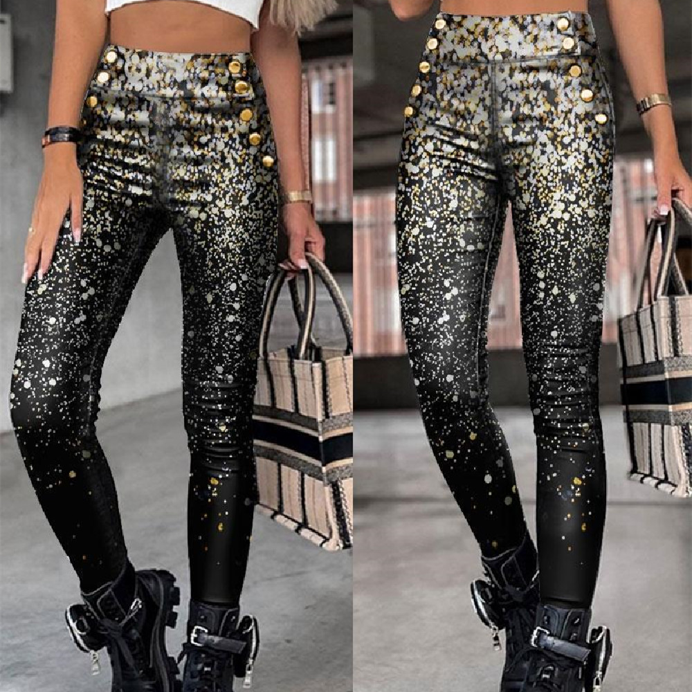 High Waist Leggings With Metal Buttons