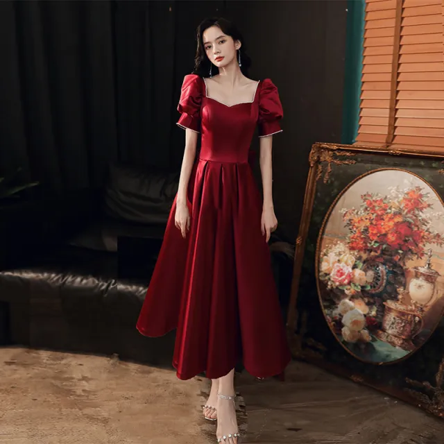 Wine Wedding Dress Engagement Skirt Medium And Long Wine - Shop at LoveMi