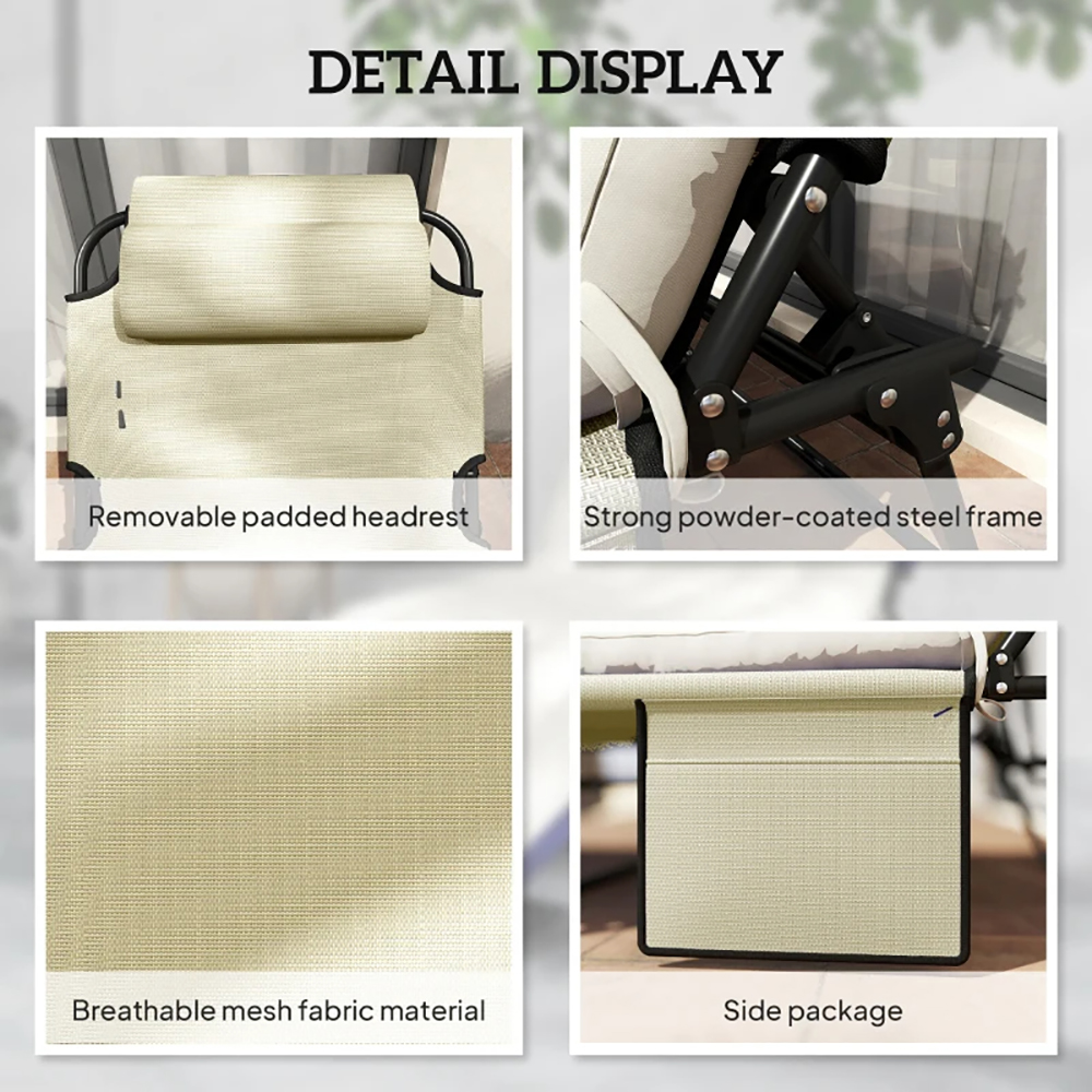 Folding Sun Lounger With Reclining Back Cushion And Side Pocket_voghion.com