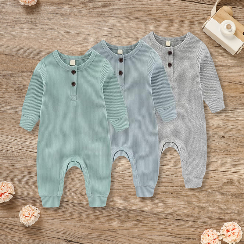 3-Pack Newborns Infants Baby Boys & Girls Long Sleeve Ribbed Romper Soft Button Front Jumpsuit — foto 2