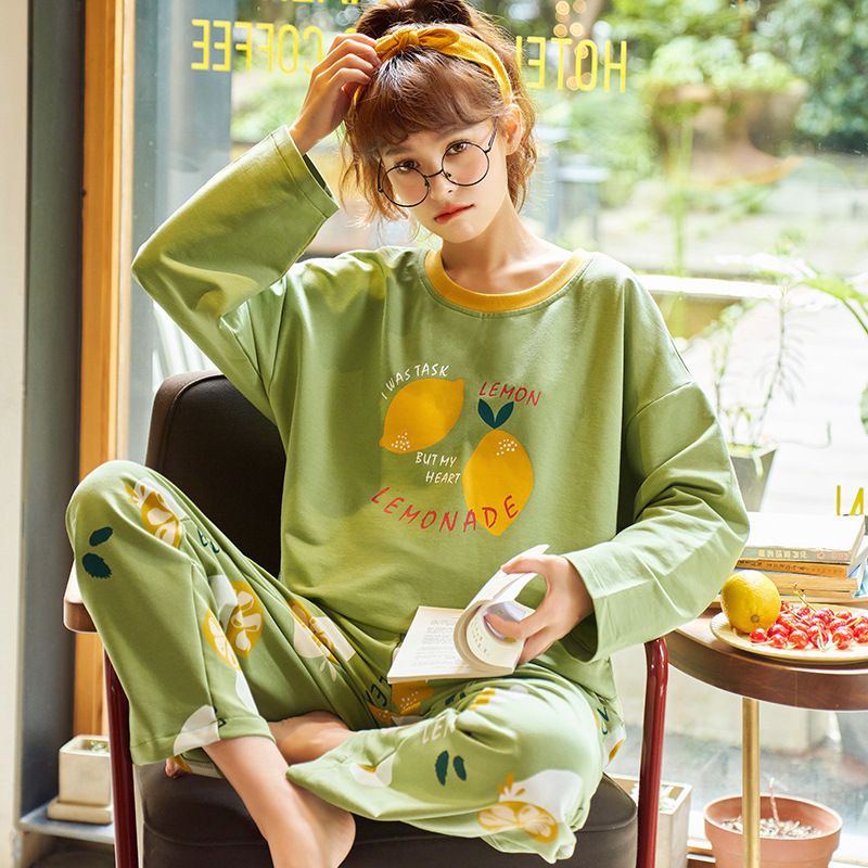 Title 4, Cotton long-sleeved trousers ladies pajamas set