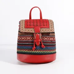 Wind-woven Flower Mini Backpack - Red - View 1