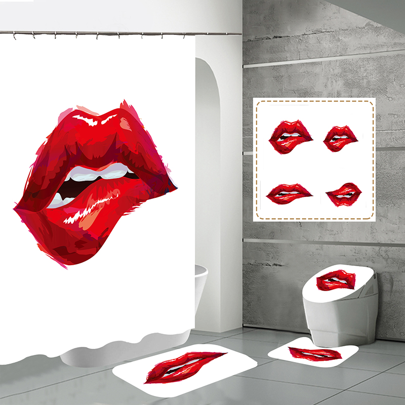 Shower Curtain 4-Piece Set, Shower Curtain, Mat 3-Piece
