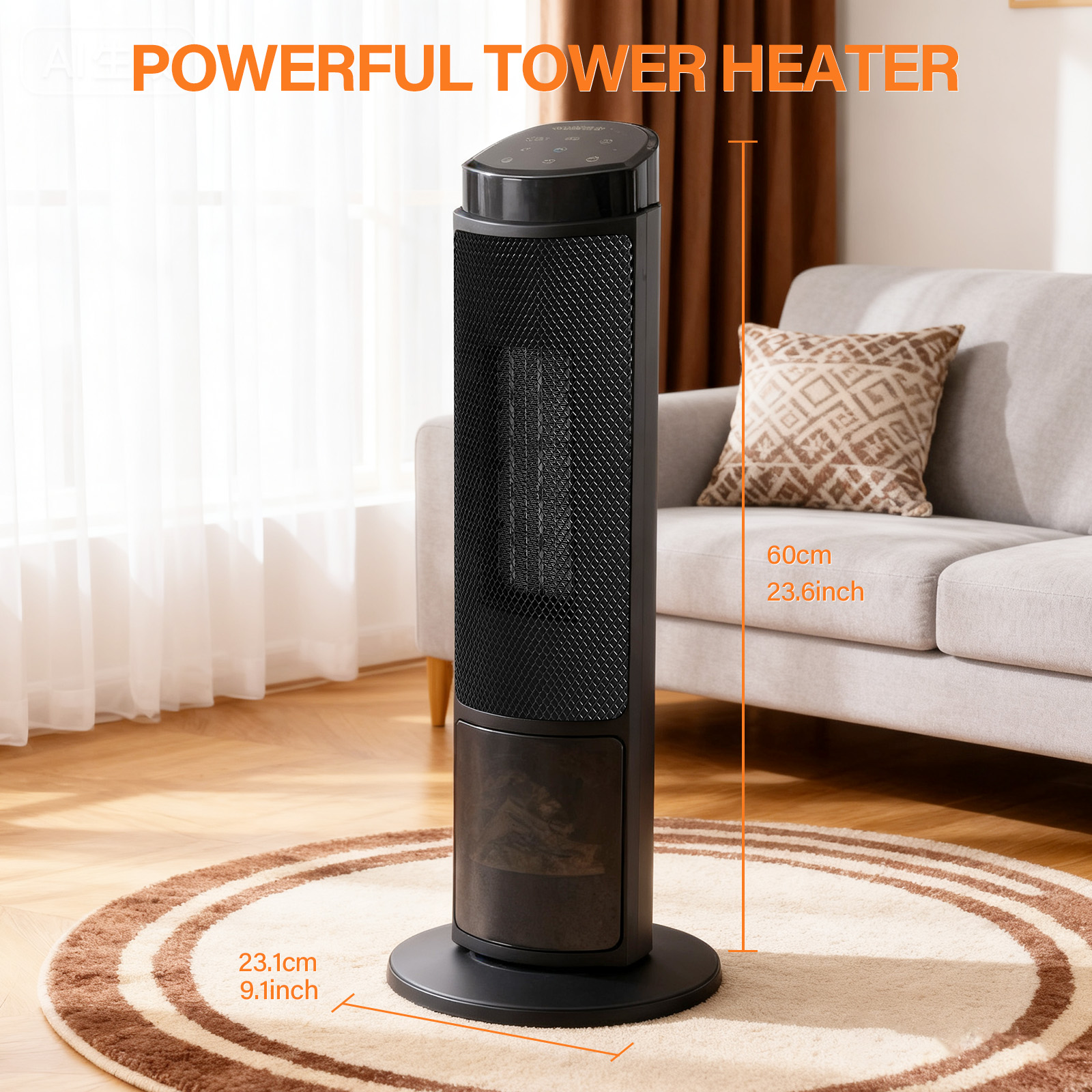 23inch Space Heaters For Indoor Use, Portable Heater With 7 Light Colors image 6