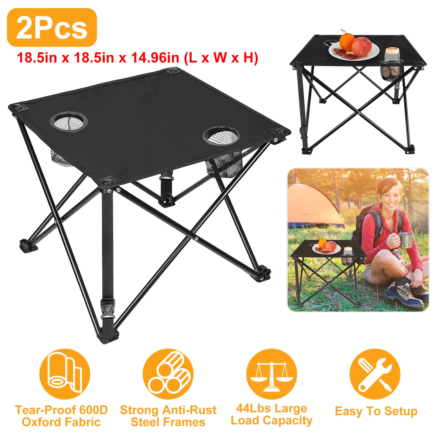 1Pc 2Pc Options Foldable Camping Table Portable Picnic Table Lightweight Travel Desk With 2 Cup Holders Carrying Bag Color Options Black Orange Green Red Blue Navy Blue image 17