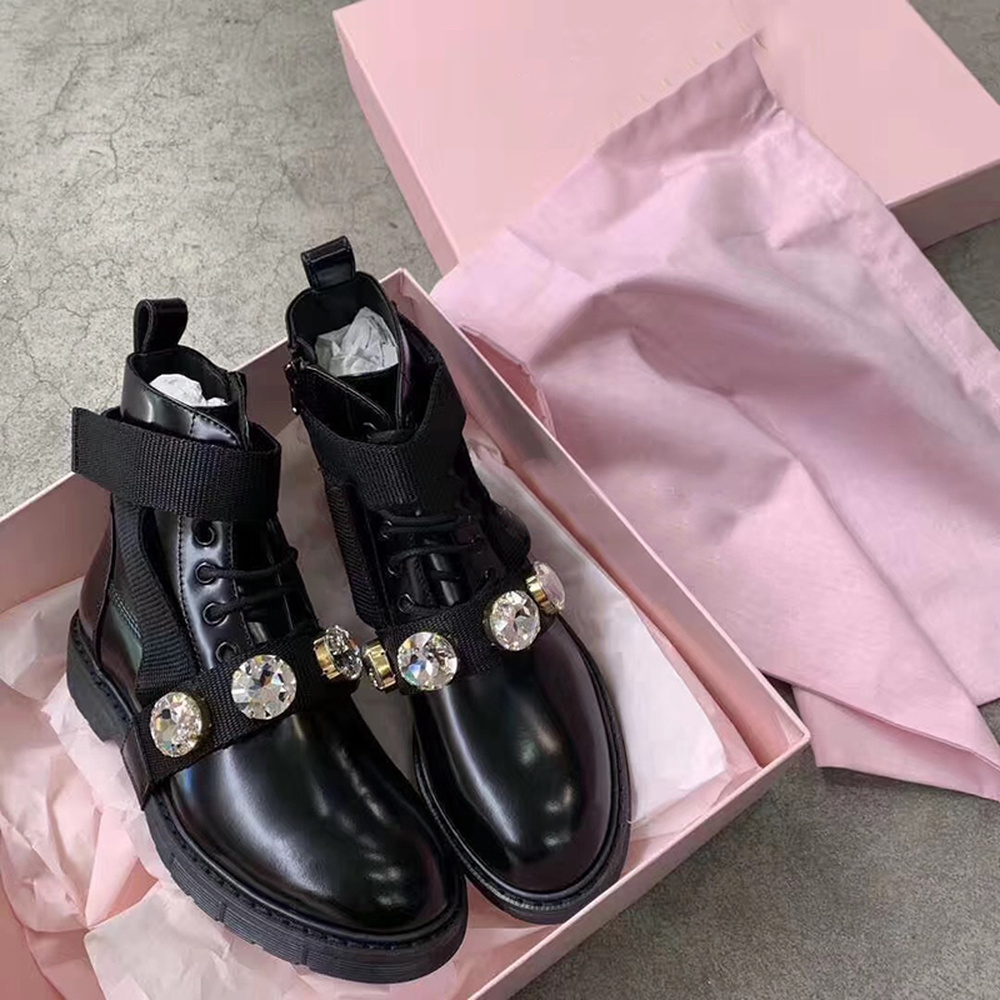 Women's Flat Rhinestone Martin Boots And Nude