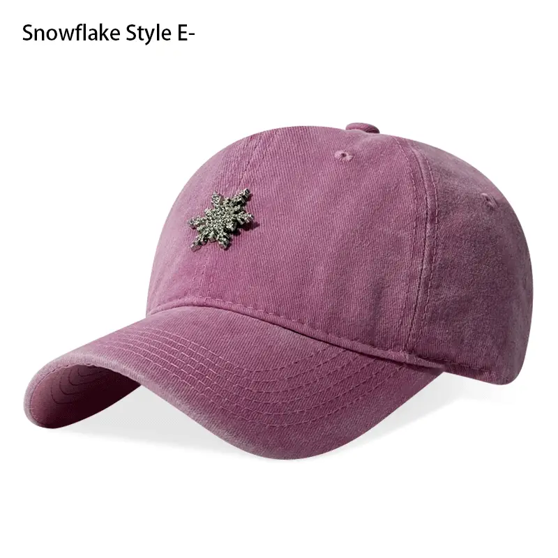 Vintage Washed Snowflake Baseball Cap 6 Colors Rhinestone Adjustable Unisex Dad Hat