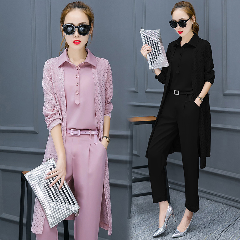 Chiffon Shirt Trousers Ladies Slim Fashion Three-piece Suit