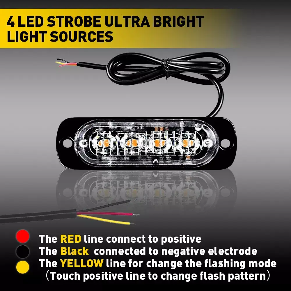 12x 4 LED Recovery Strobe Flashing Truck Beacon Grille Light Lightbar Amber Lamp