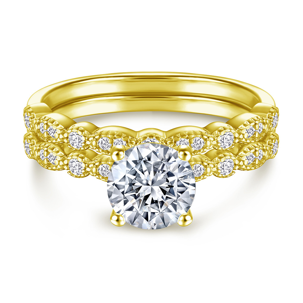 S925 Silver Rose Gold Simulation Diamond Ring Female Set Ring Fashion Does Not Fade
