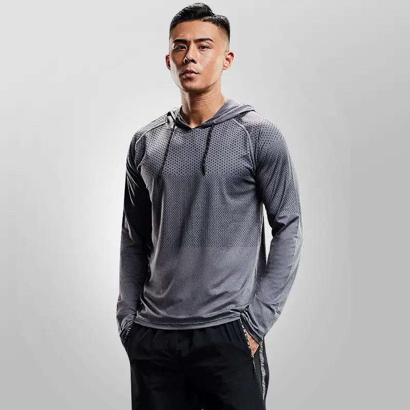 Men's Hooded Long Sleeve Sports Running Fitness T-shirt