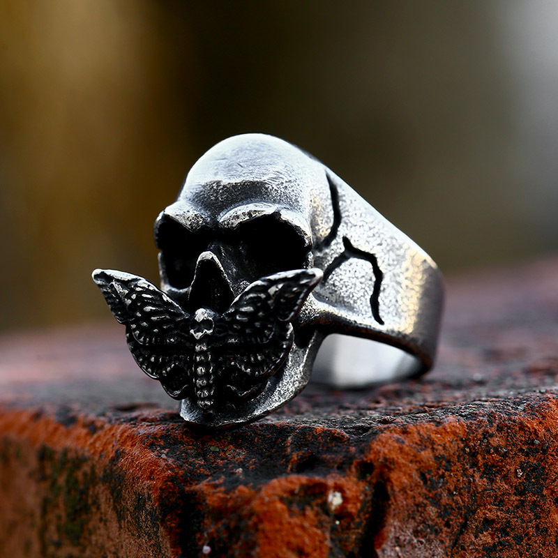 Skeleton Moth Stainless Steel Cast Men's Ring