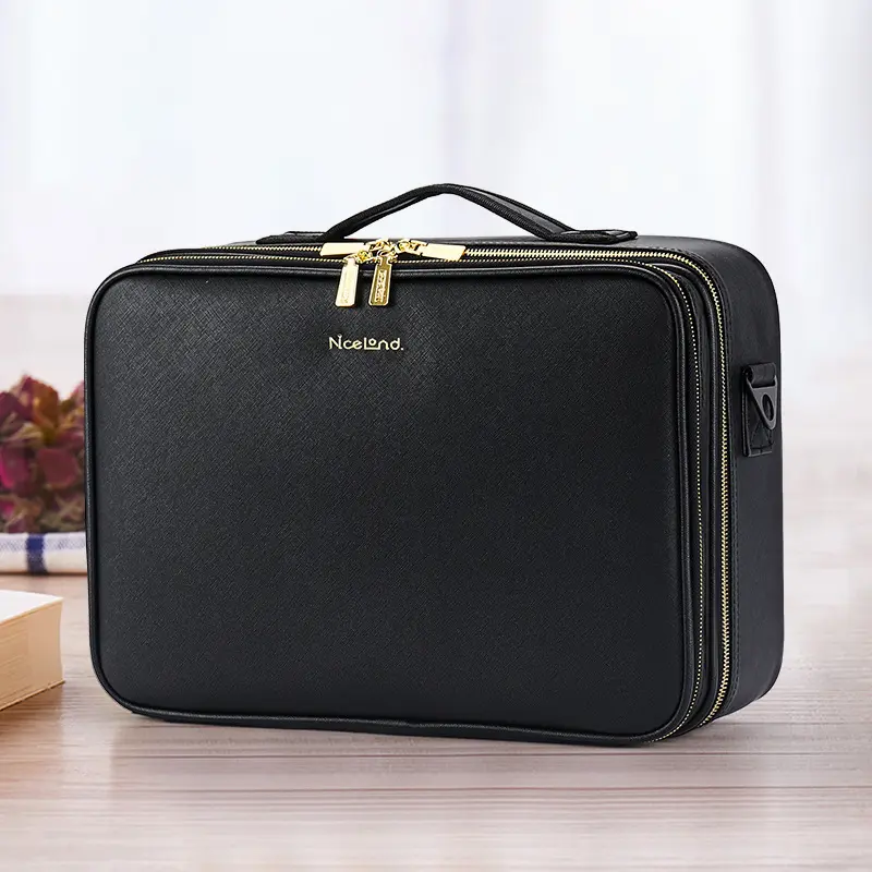 Large Capacity Leather Cosmetic Bag Portable Makeup