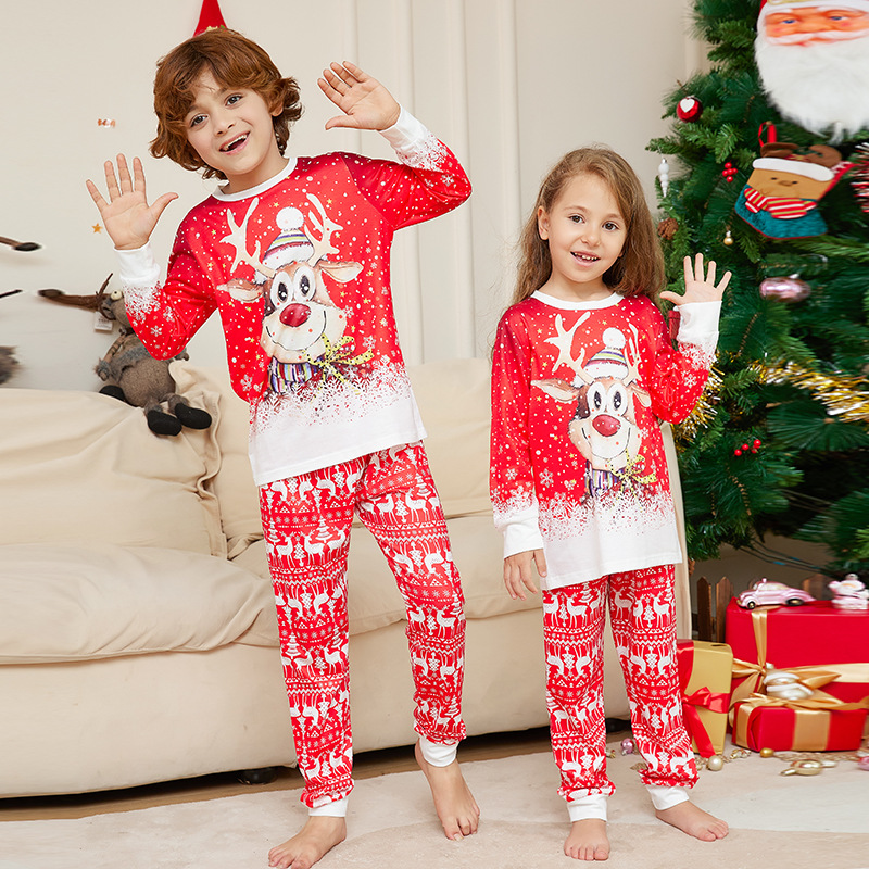 Christmas Cartoon Reindeer Print Parent-child Christmas Suit Pajamas — foto 9
