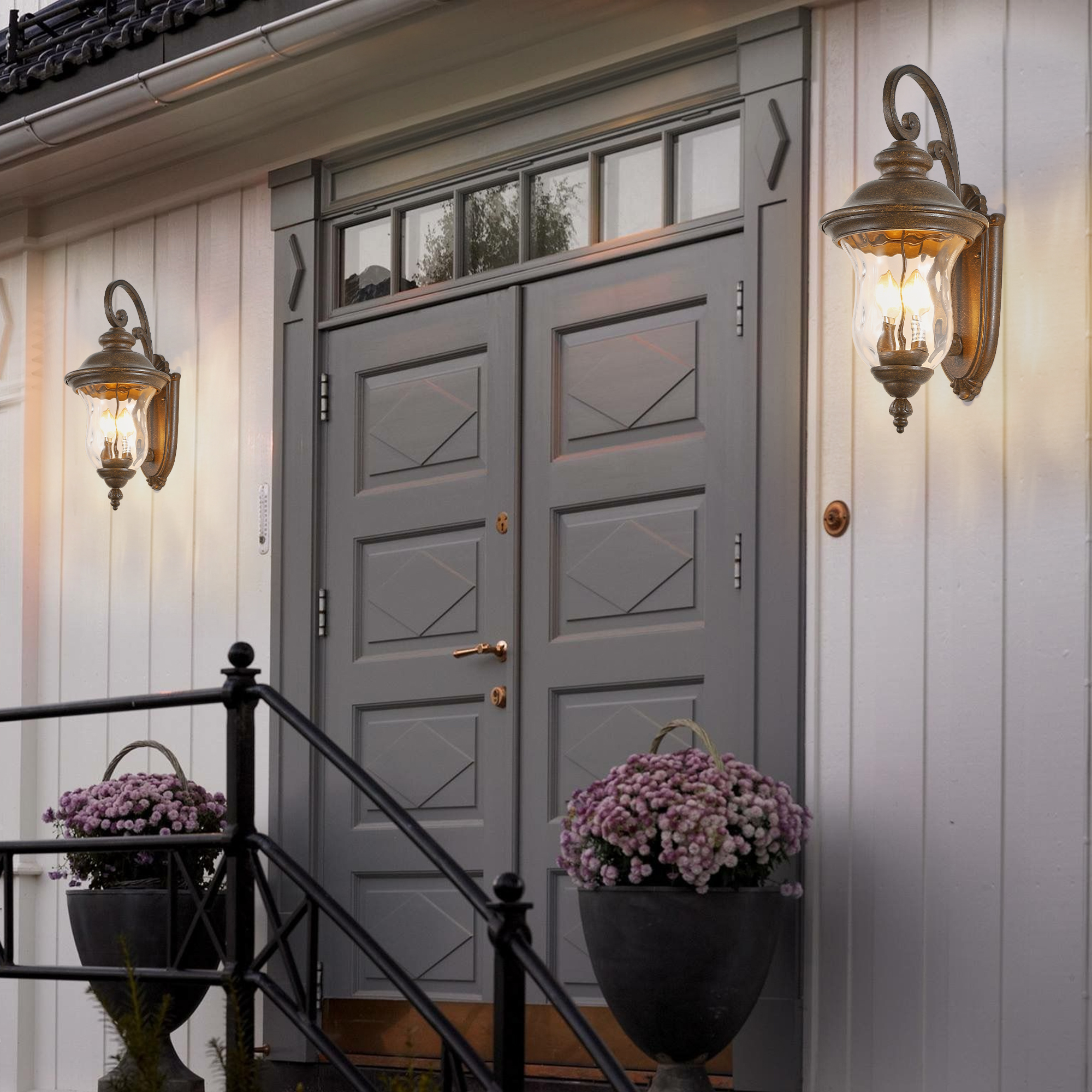 22 H Vintage Outdoor Wall Lantern, Weatherproof Exterior Sconce Light With Clear Glass Shade, Waterproof Wall Mount Light Fixture For Patio, Porch, Or Entryway One Piece & No Bulb