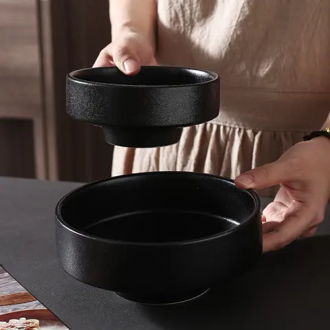 Commercial Ramen Noodles in Ceramic Frosted Bowl
